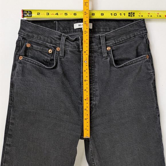 RE/DONE '70s Stovepipe 28 Black High Rise Raw Hem Vintage Revival Grunge Denim - Picture 8 of 12